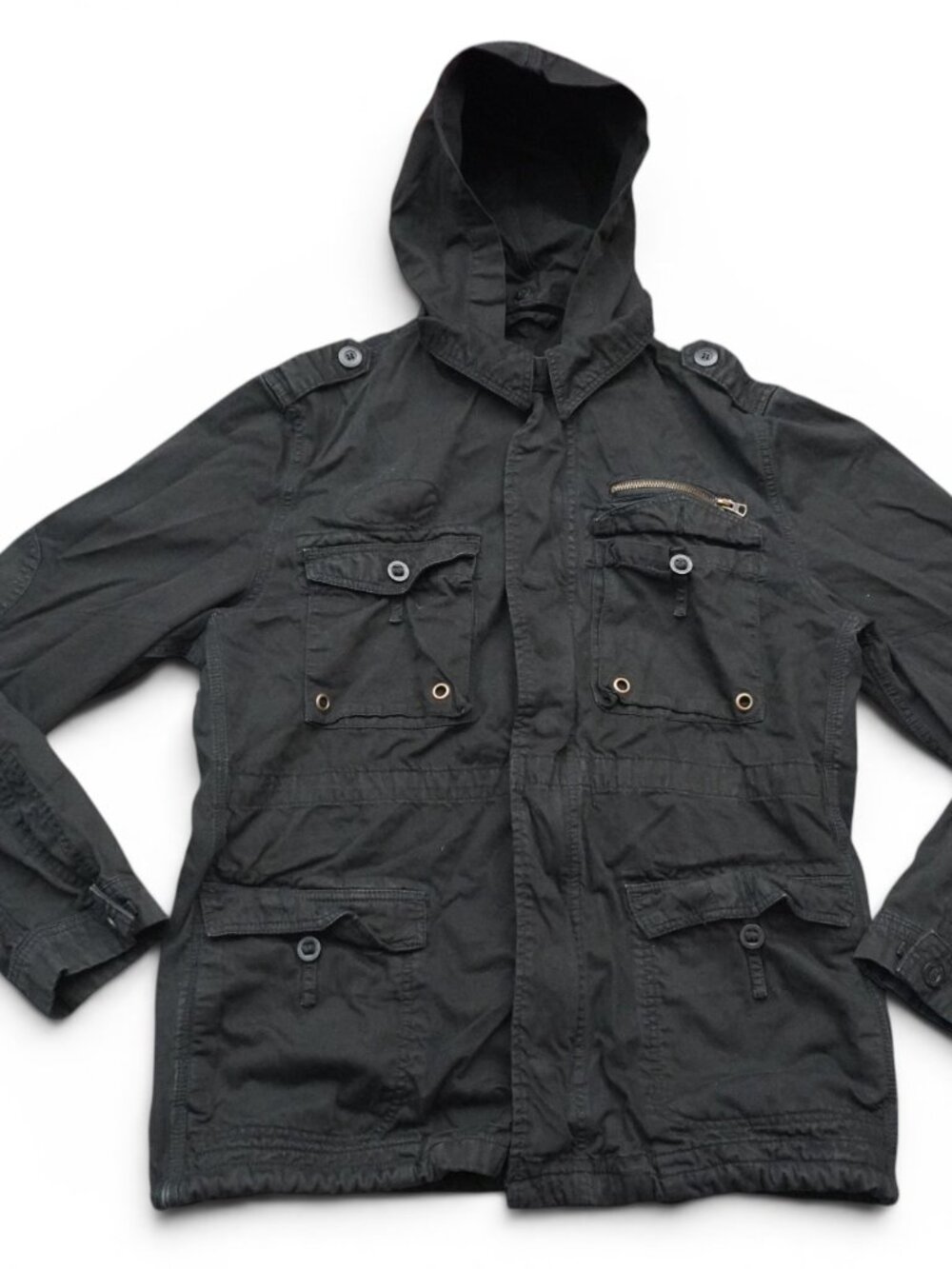 Alpha Industries Heritage Field Jacket Mens Large Black Military Hooded Cotton